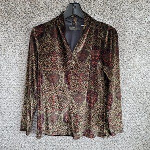 Bob Mackie Wearable Art Top Womens‎ Small Green Velour Long Sleeve V-Neck Ladies